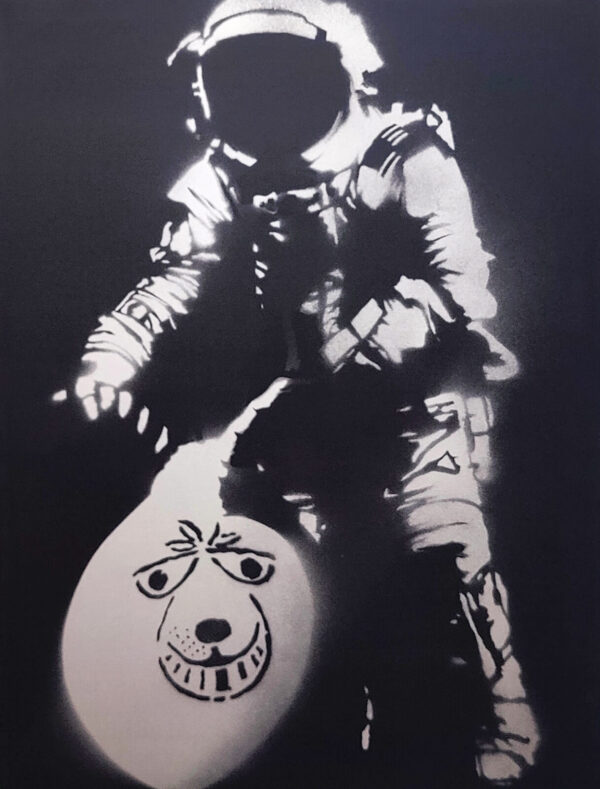 Silver space hop spray paint on canvas