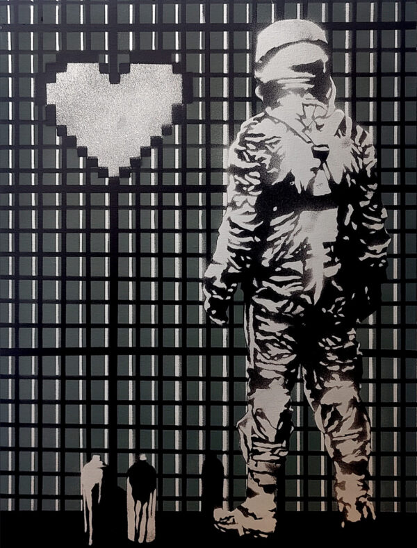 Spray the love is a spray paint on canvas painting.